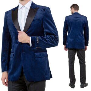 Modern Fit Velvet Blazer Only by Tazzio, Navy
